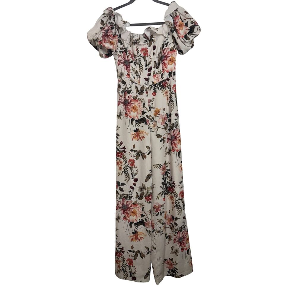 Antonio Melani Floral Off Shoulder Jumpsuit 0 Puff Sleeves Wide Leg Cottage Prom